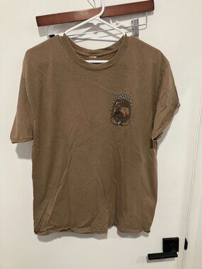 USMC Marine Corps Bulldog T-Shirt Mens Large Brown 2-Sided Graphic Devil Dog Tee